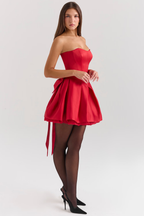 Red Strapless Satin Mini Dress