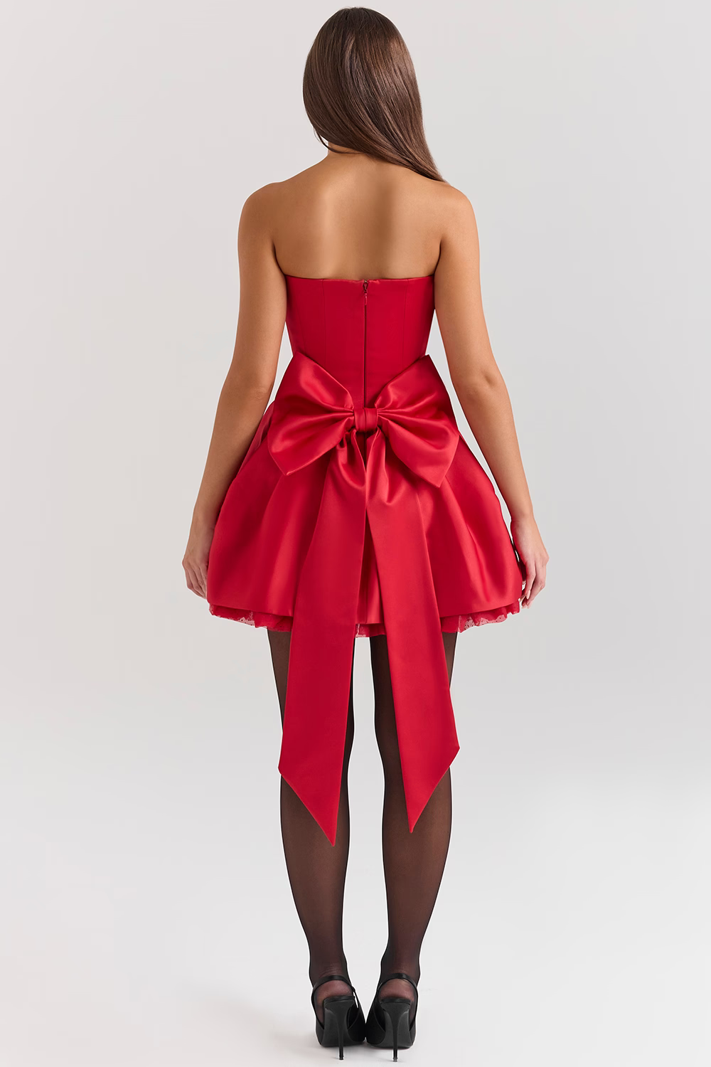 Red Strapless Satin Mini Dress
