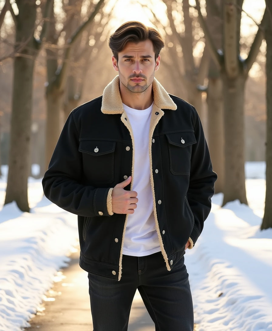 Men's Clean-Cut Winter Jacket with Practical Pockets