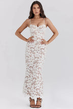 White Embroidered Maxi Dress with Lace Up Back