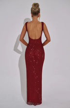 Rhinestone Embellished Maxi Dress in Red