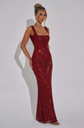 Rhinestone Embellished Maxi Dress in Red