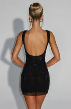 Rhinestone Bodycon Mini Dress in Black
