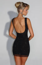 Rhinestone Bodycon Mini Dress in Black