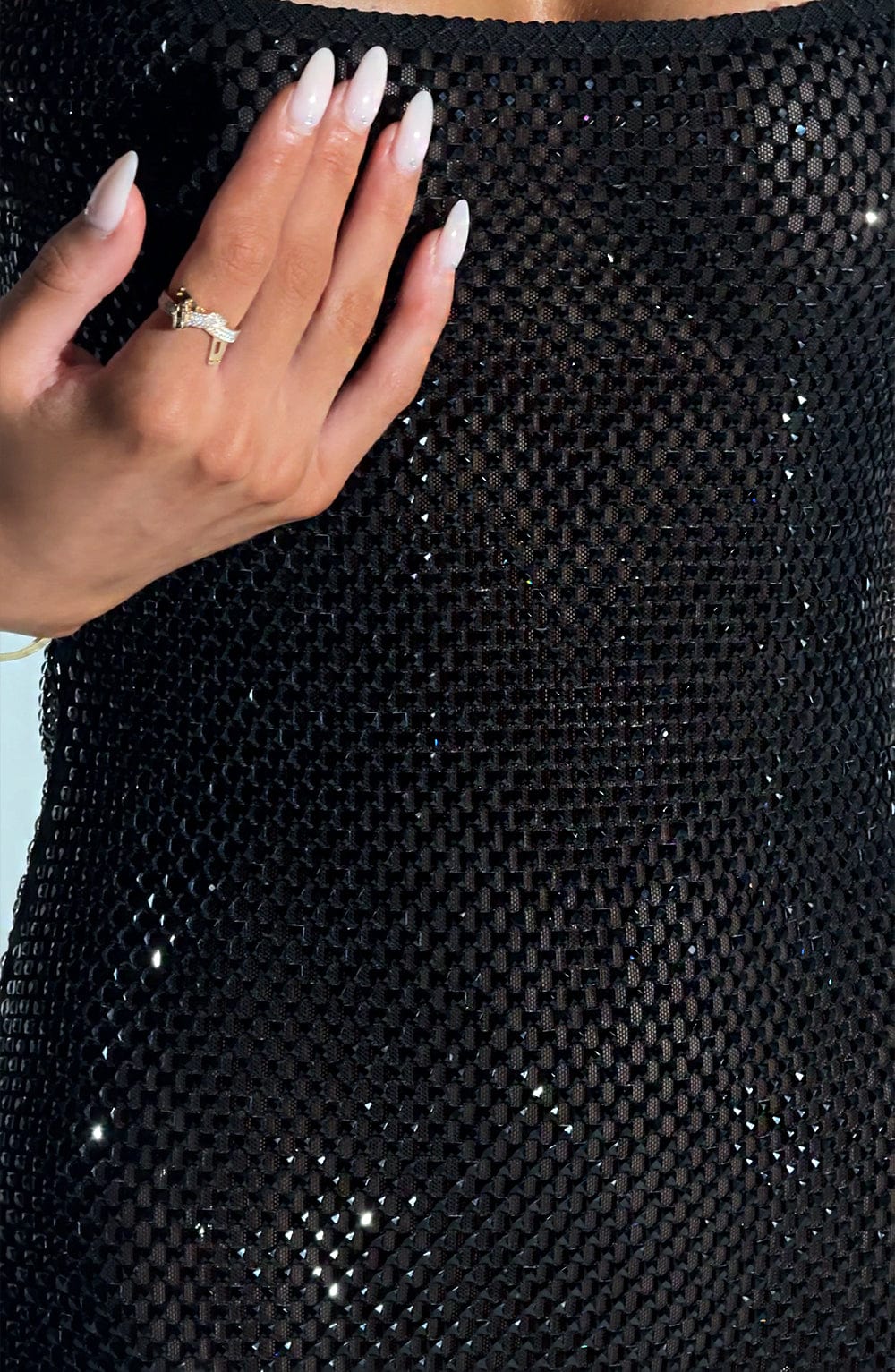 Rhinestone Bodycon Mini Dress in Black