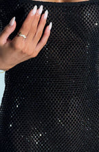 Rhinestone Bodycon Mini Dress in Black