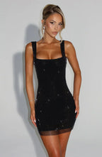 Rhinestone Bodycon Mini Dress in Black