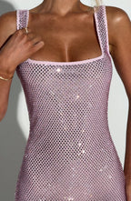 Pink Mini Bodycon Dress with Rhinestone Detail