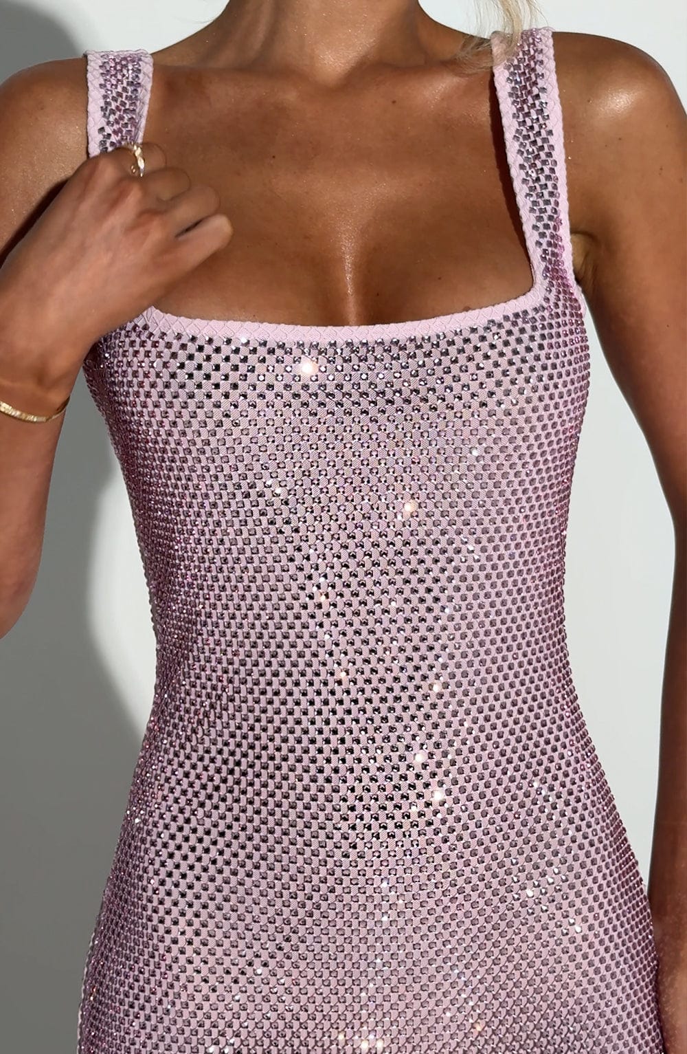 Pink Mini Bodycon Dress with Rhinestone Detail