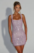 Pink Mini Bodycon Dress with Rhinestone Detail