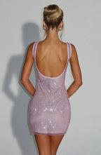 Pink Mini Bodycon Dress with Rhinestone Detail