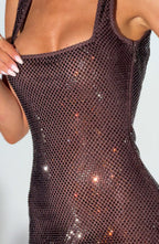Brown Mini Bodycon Dress with Rhinestone Detail
