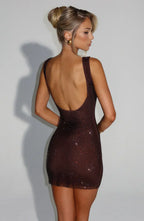 Brown Mini Bodycon Dress with Rhinestone Detail