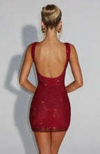 Red Mini Bodycon Dress with Rhinestone Detail