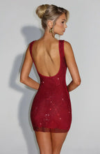 Red Mini Bodycon Dress with Rhinestone Detail