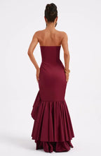 Red Strapless Maxi Dress with Thigh High Slit