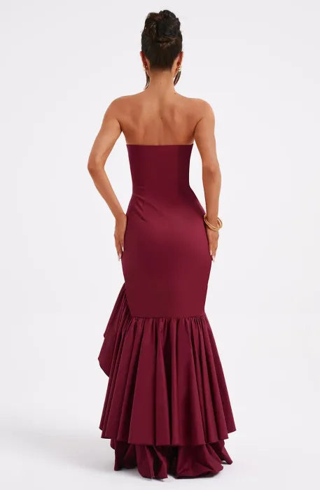 Red Strapless Maxi Dress with Thigh High Slit