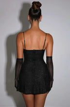 Black Sparkle Mini Dress with Side Slit Bodycon Fit