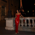 Red Sequin Cut Out Maxi Dress