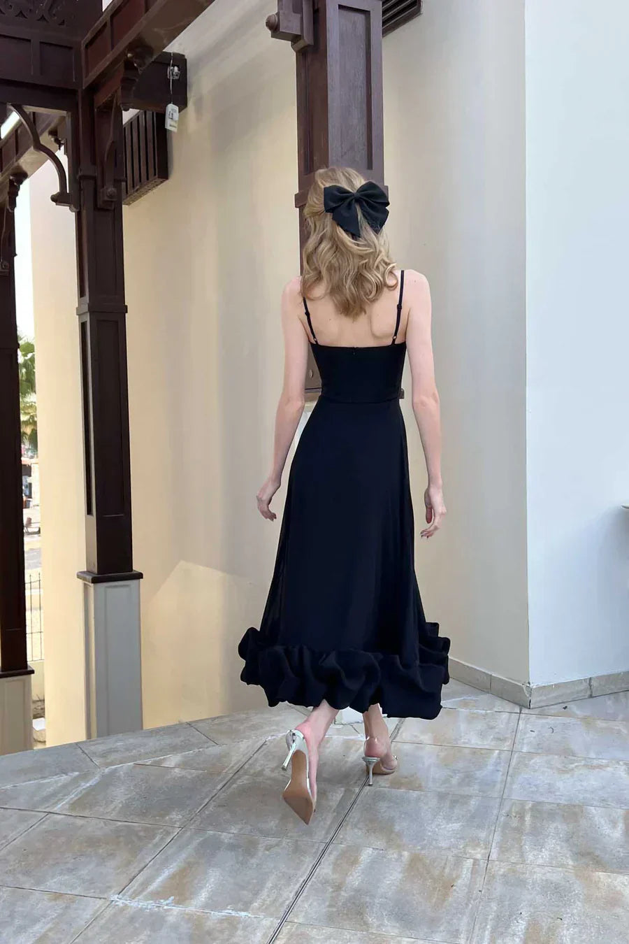 Black Structured Midi Dress with Underwired Bodice