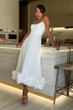 White Structured Midi Dress with Underwired Bodice