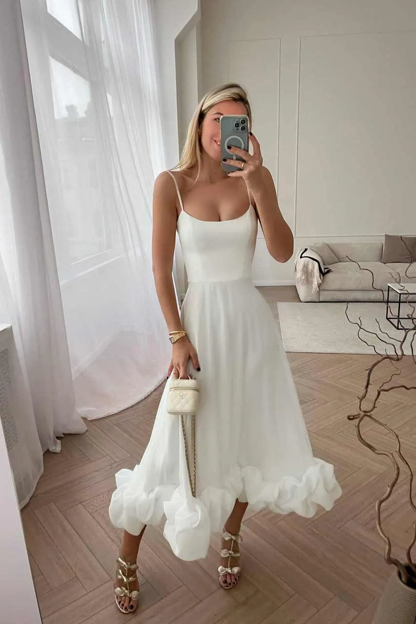 White Structured Midi Dress with Underwired Bodice
