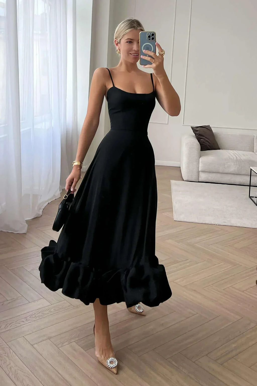 Black Structured Midi Dress with Underwired Bodice