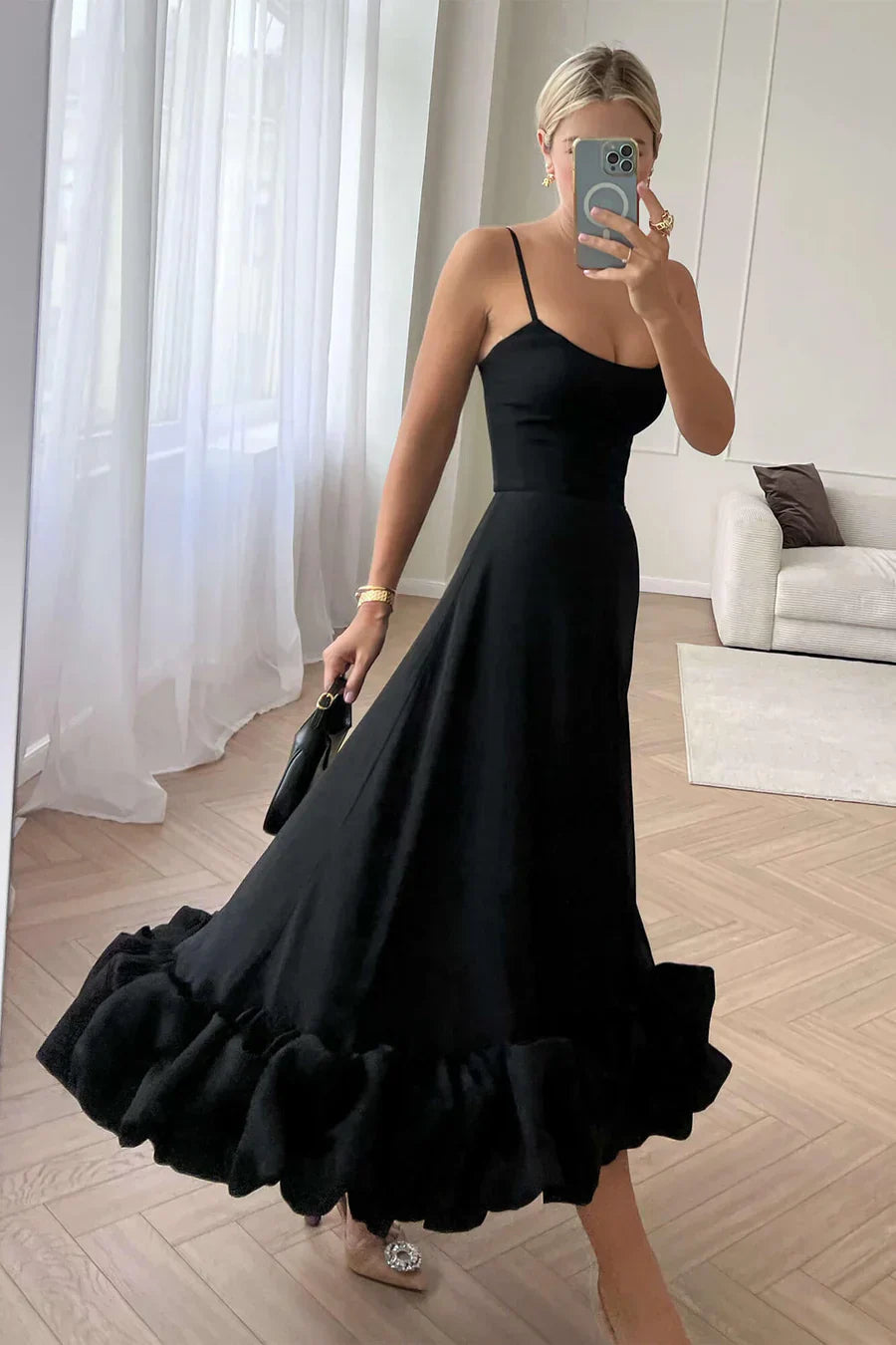 Black Structured Midi Dress with Underwired Bodice