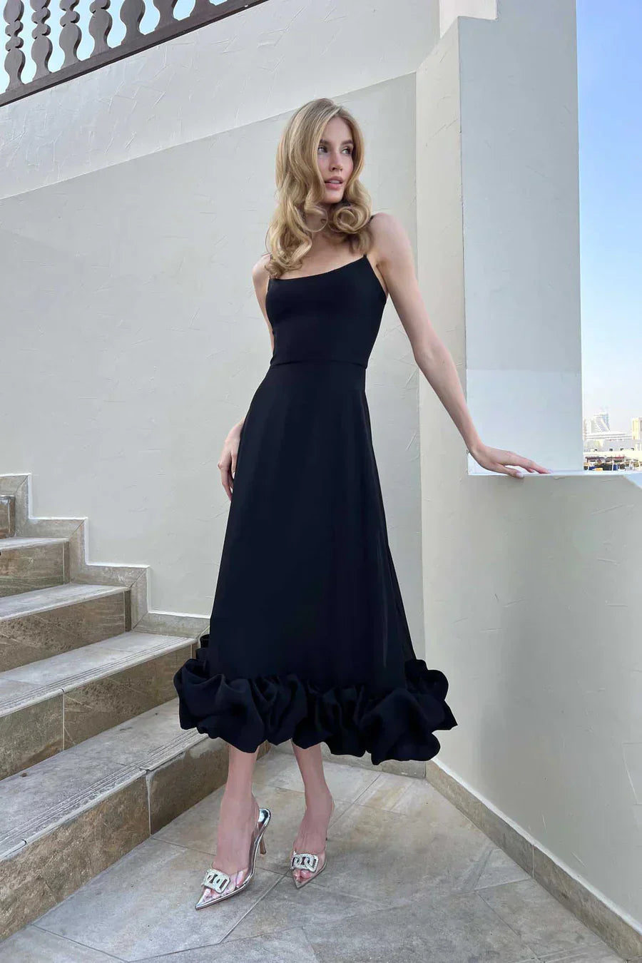 Black Structured Midi Dress with Underwired Bodice