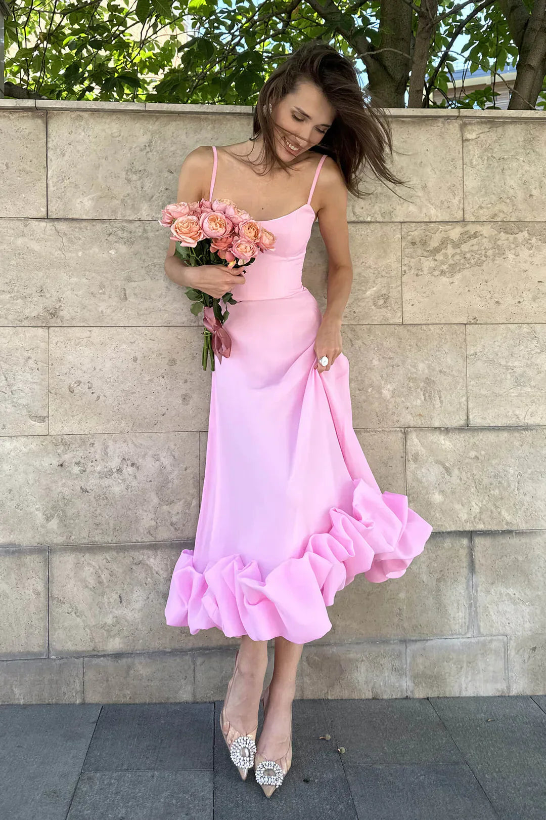Pink Structured Midi Dress with Underwired Bodice