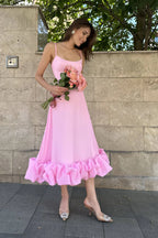 Pink Structured Midi Dress with Underwired Bodice