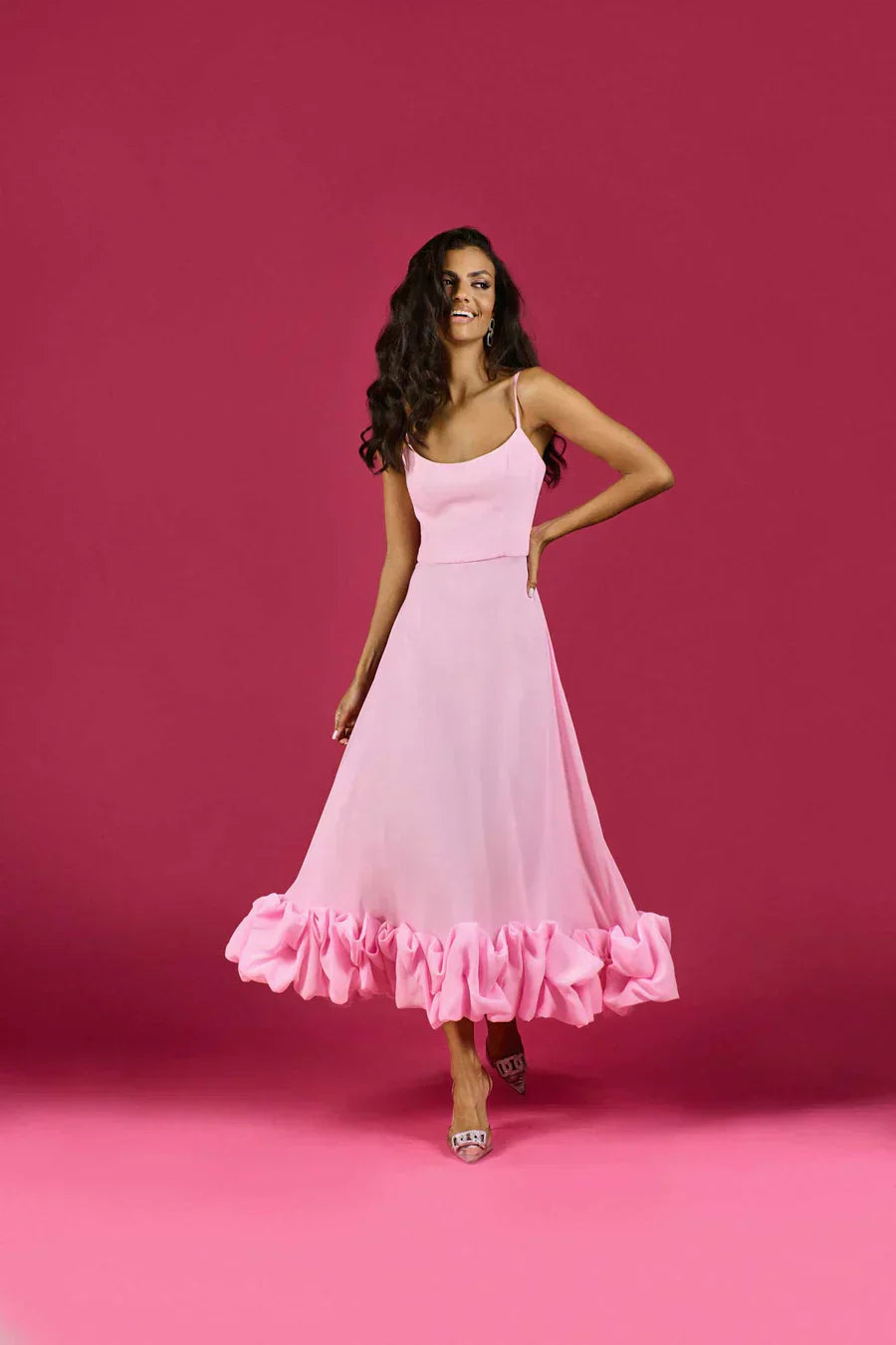 Pink Structured Midi Dress with Underwired Bodice