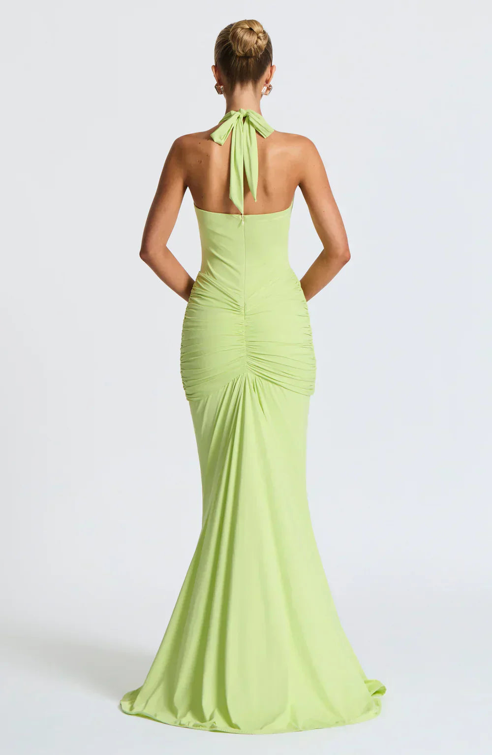 Green Halter Neck Maxi Dress with Draped Front Panel