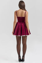 Red Mini Dress with Corset Bodice and Tulle Skirt