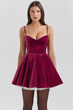 Red Mini Dress with Corset Bodice and Tulle Skirt