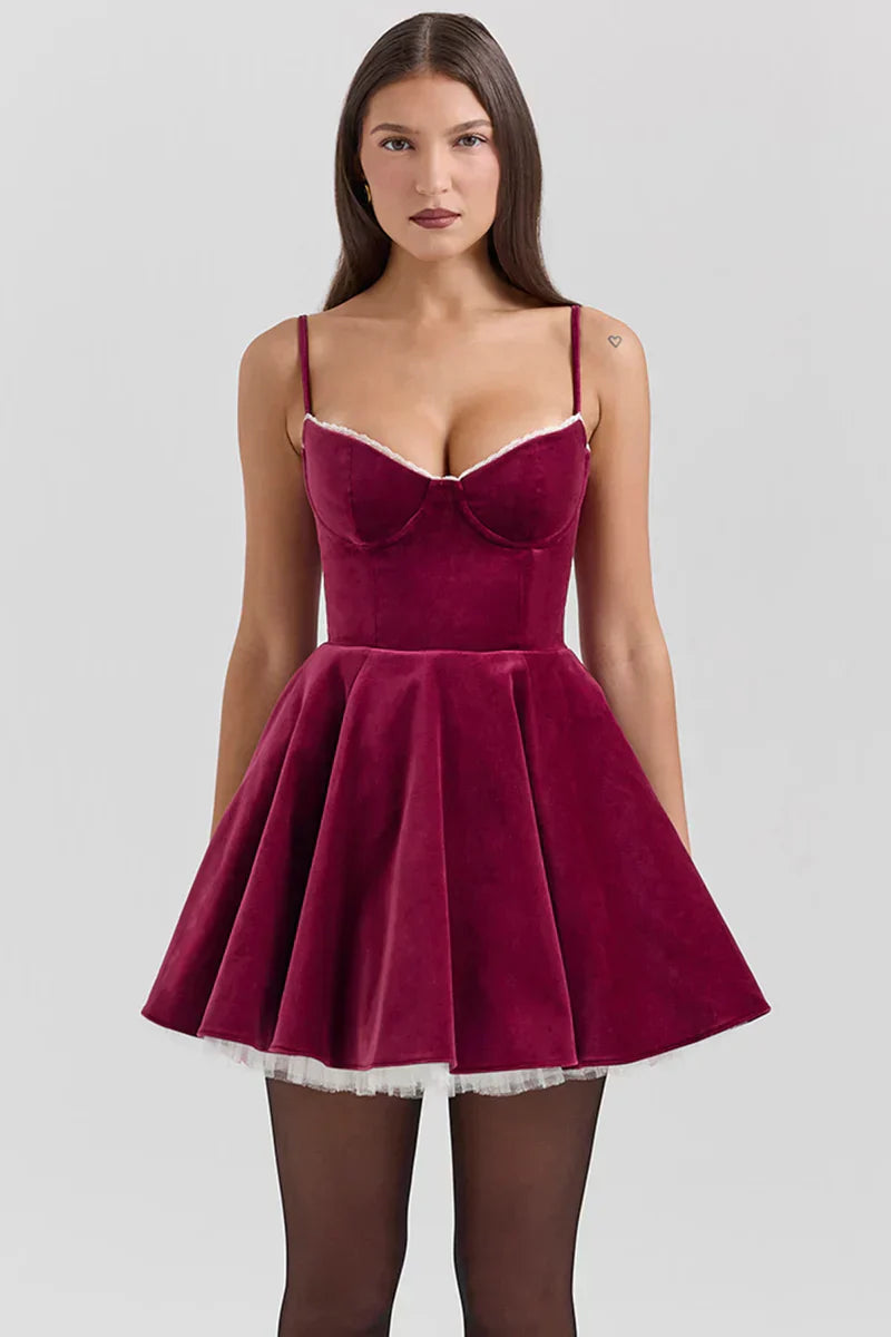 Red Mini Dress with Corset Bodice and Tulle Skirt