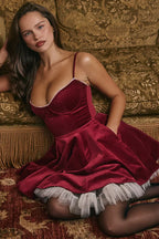 Red Mini Dress with Corset Bodice and Tulle Skirt