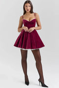 Red Mini Dress with Corset Bodice and Tulle Skirt