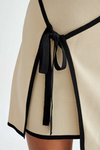 Beige Strapless Mini Dress with Wrap Detail and Contrast Trim