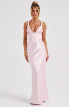 Pink Satin Maxi Dress with Halter Neck