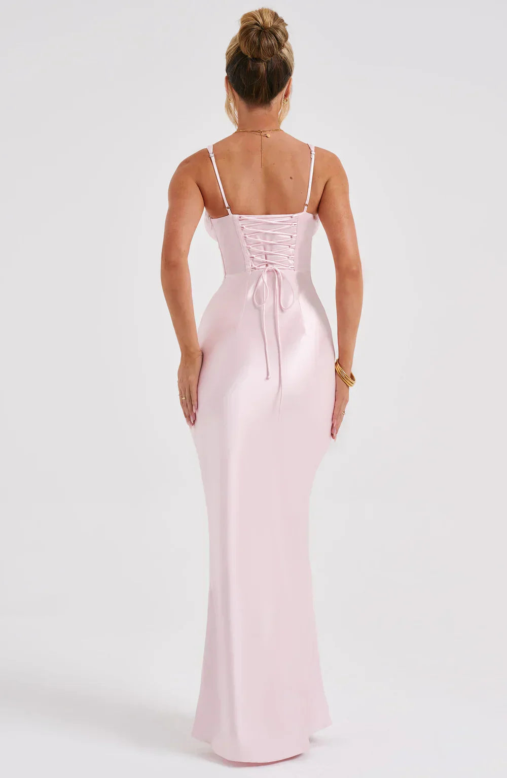 Pink Satin Maxi Dress with Halter Neck