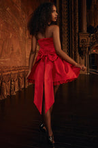 Red Strapless Satin Mini Dress