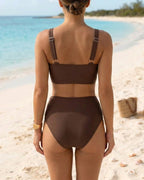 Women's V-Neck Bikini Swimwear with Ruched High-Waist Bottom