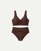 Women's V-Neck Bikini Swimwear with Ruched High-Waist Bottom