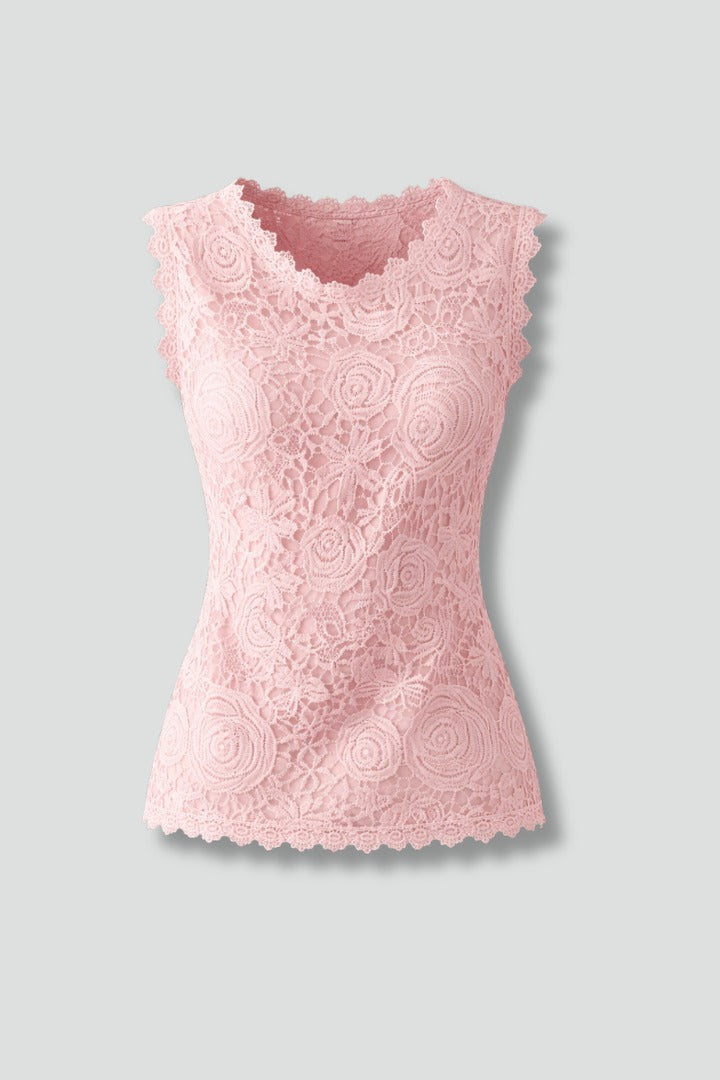 Women's Sleeveless Lace Blouse with V-Neck