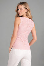 Women's Sleeveless Lace Blouse with V-Neck