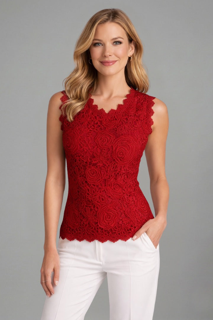 Women's Sleeveless Lace Blouse with V-Neck