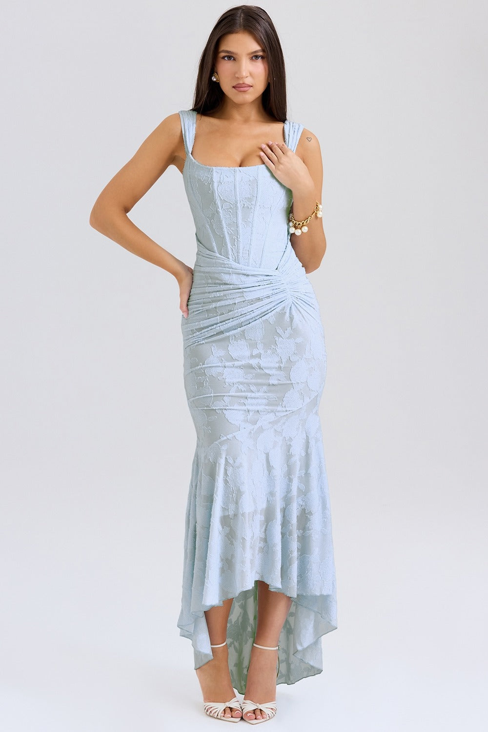 Women's Sculpting Lace Maxi Dress with Square Neckline