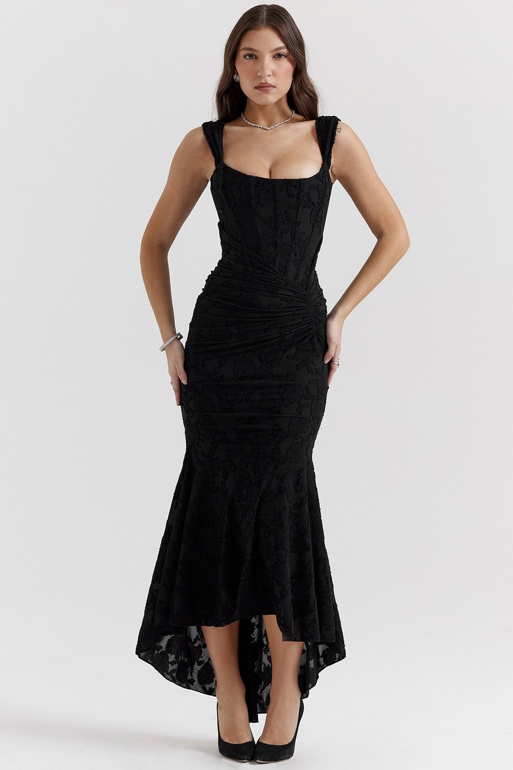 Women's Sculpting Lace Maxi Dress with Square Neckline