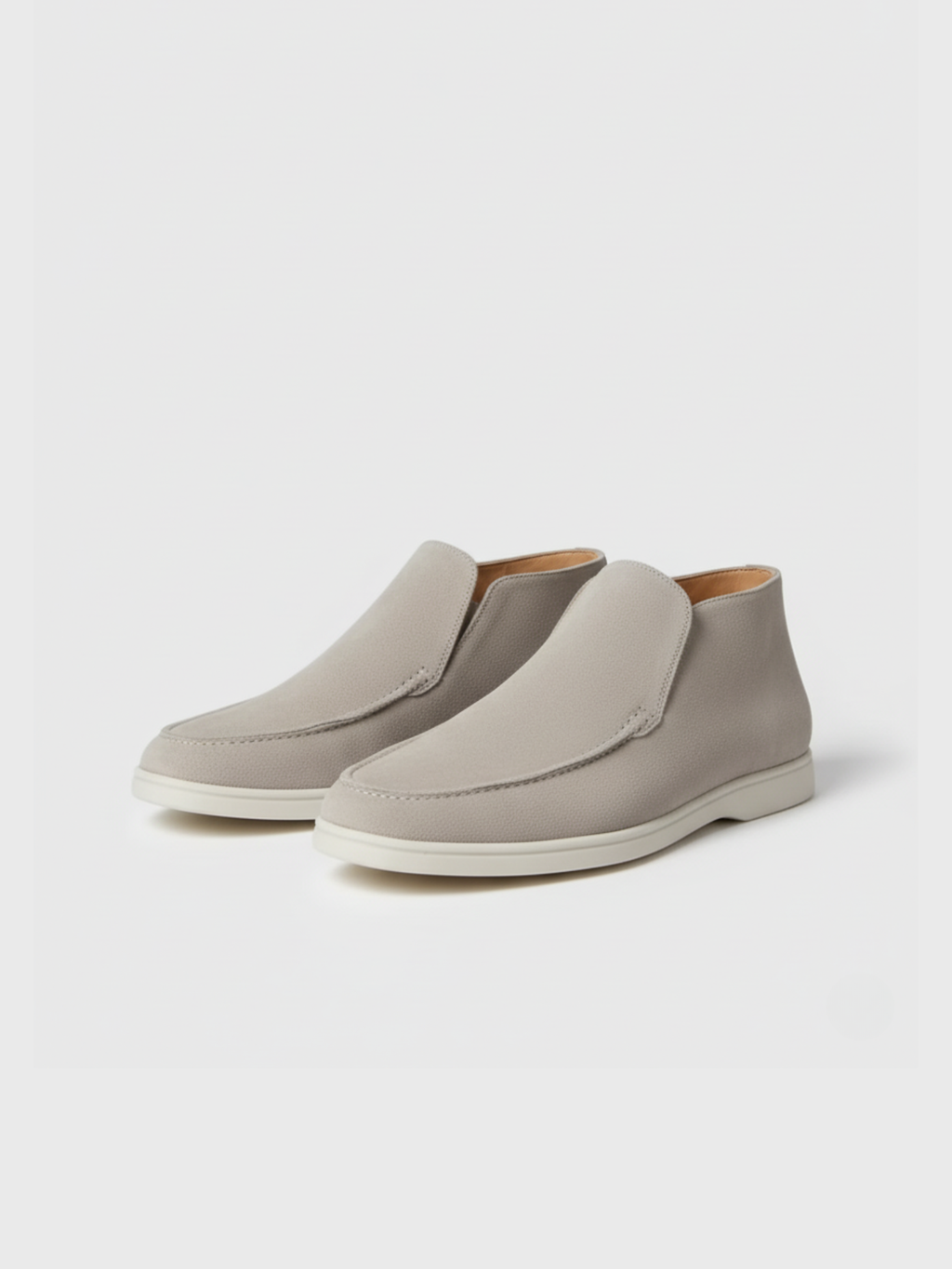 Men's Neutral Suede Slip-On Ankle Boots with Moccasin Stitching